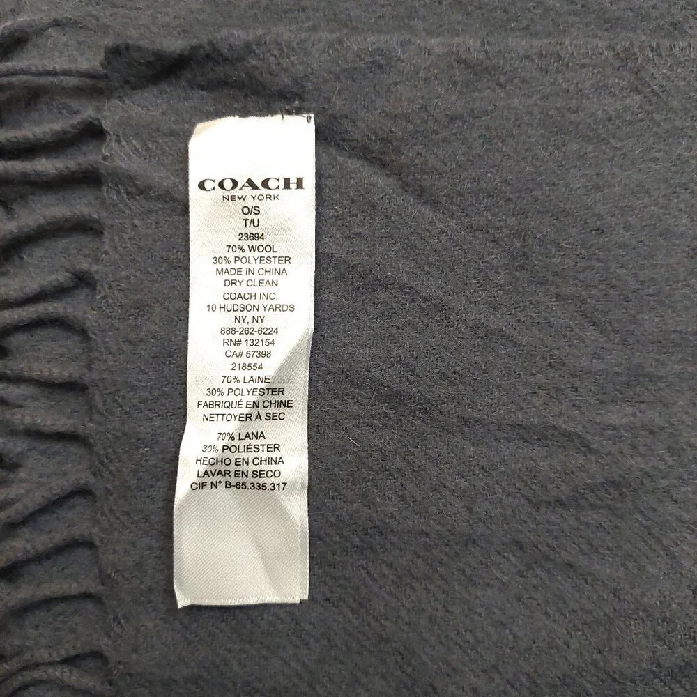 COACH Classic Vintage Solid Gray Horse & Carriage Embroidered Wool Blend Scarf